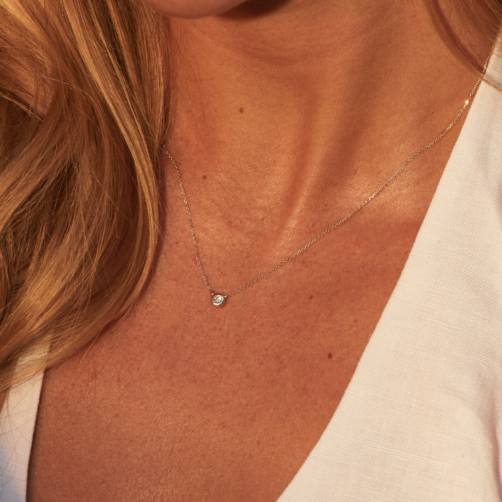 Solid White Gold Floating Diamond Necklace