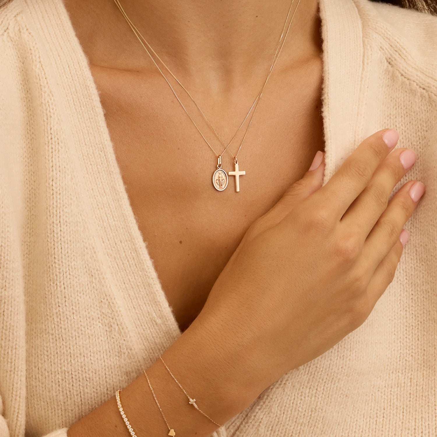 Solid Gold Small Virgin Mary Necklace