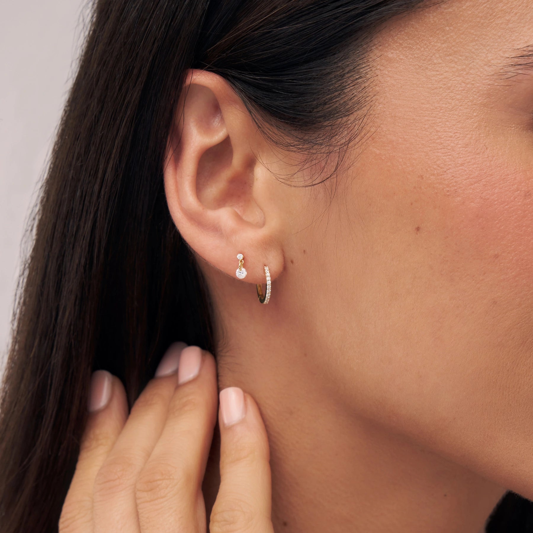 Gold Diamond Style Slim Huggie Hoop Earrings