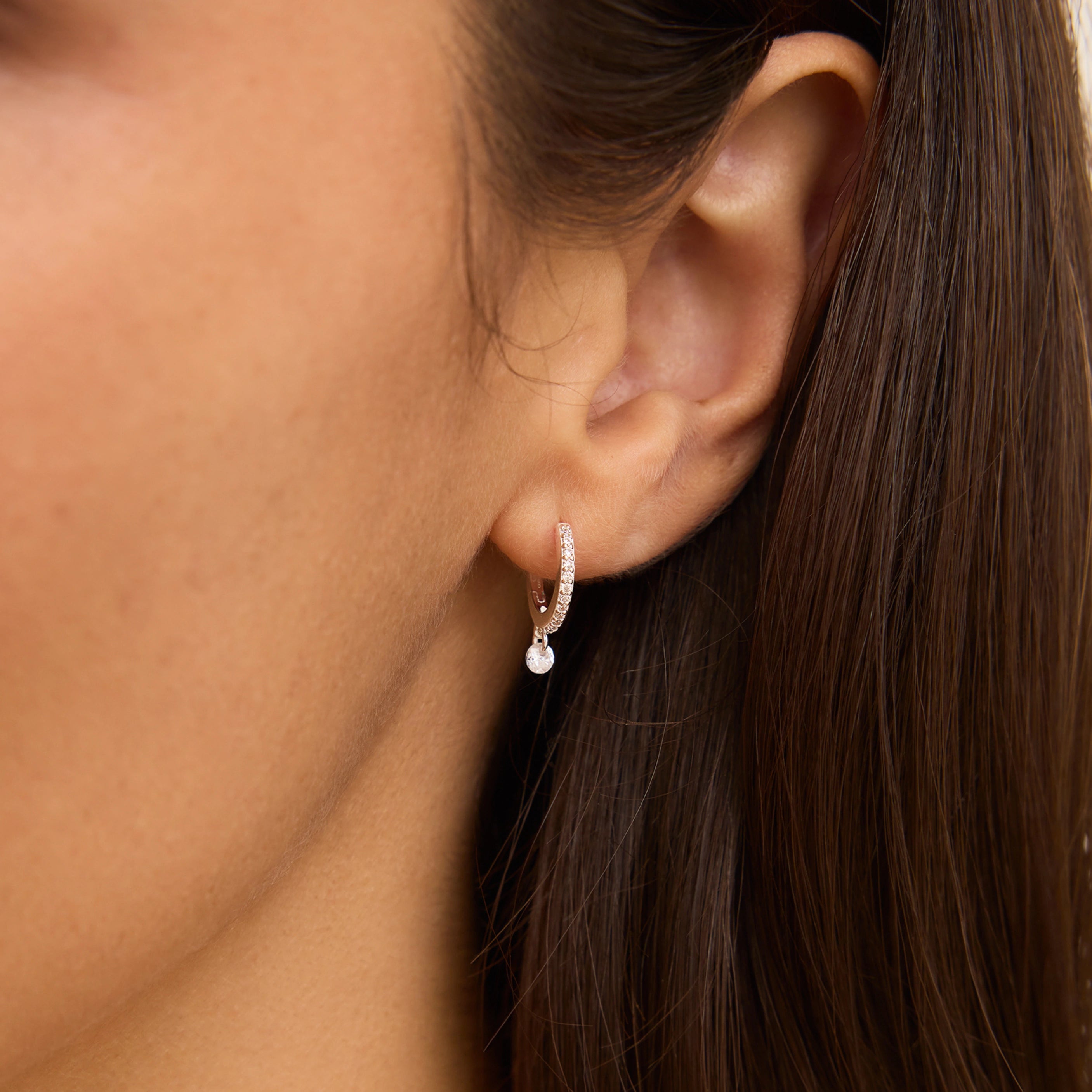 Gold Diamond Style Drop Hoop Earrings