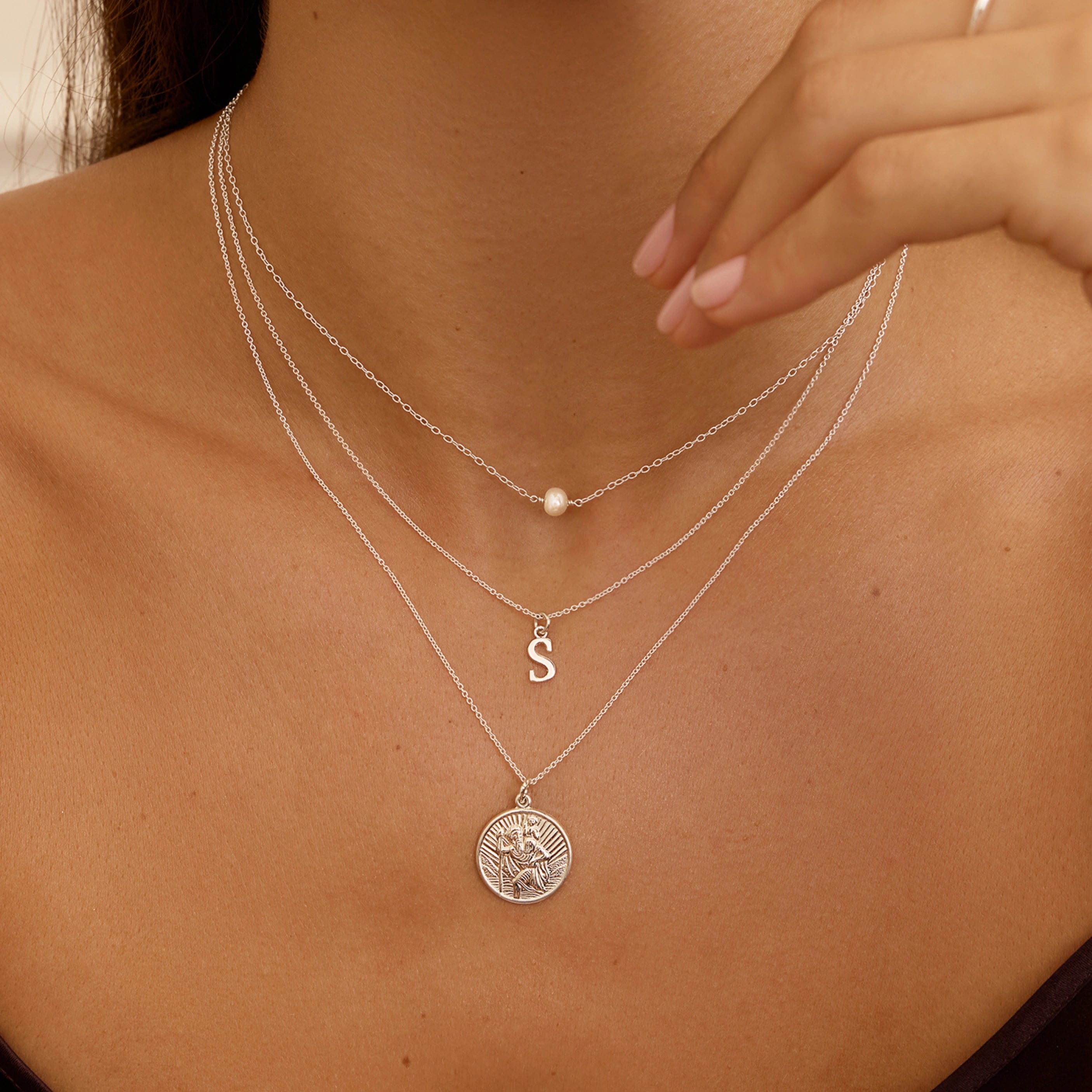 Silver Curve Initial Letter Necklace