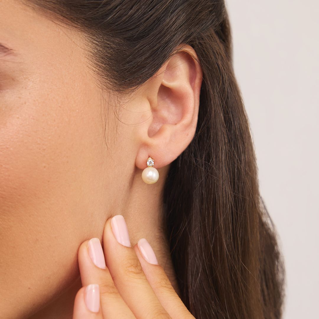 Gold Diamond Style and Pearl Stud Earrings