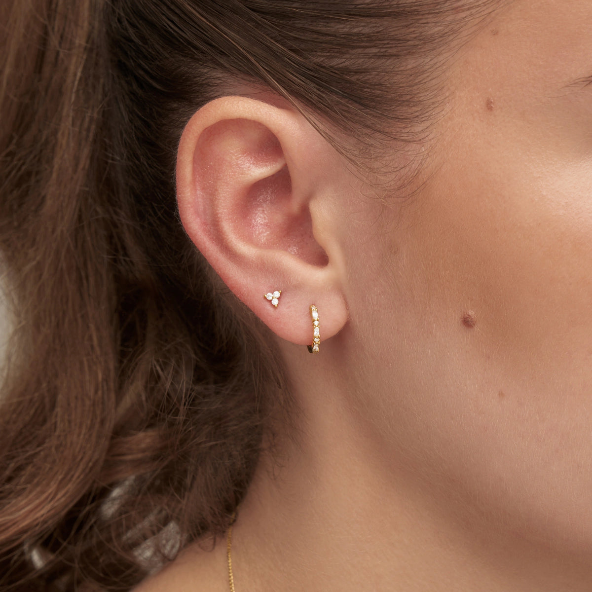 Silver Three Diamond Style Huggie Hoop Earrings