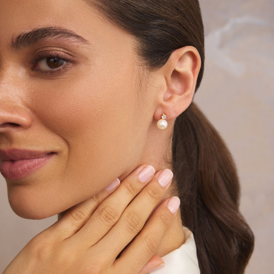 Gold Diamond Style and Pearl Stud Earrings