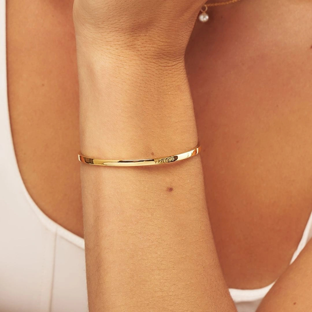 Gold Thin Engraved Bangle