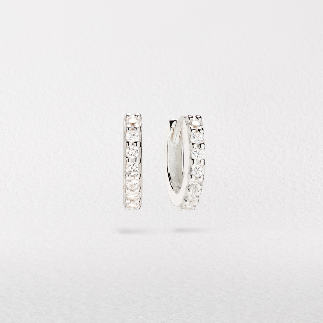 Solid White Gold Genuine Diamond Huggie Hoop Earrings