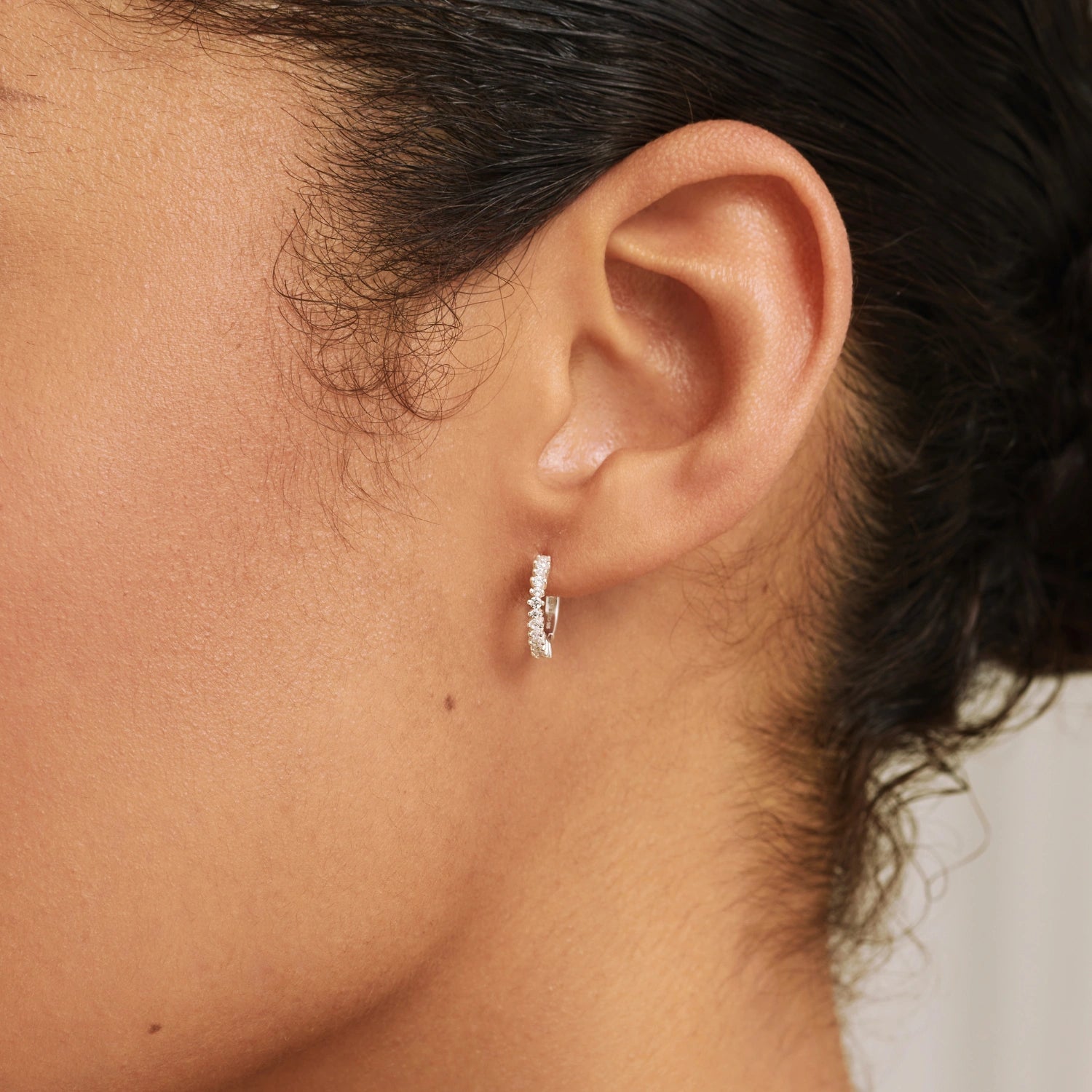 Silver Diamond Style Thin Huggie Hoop Earrings
