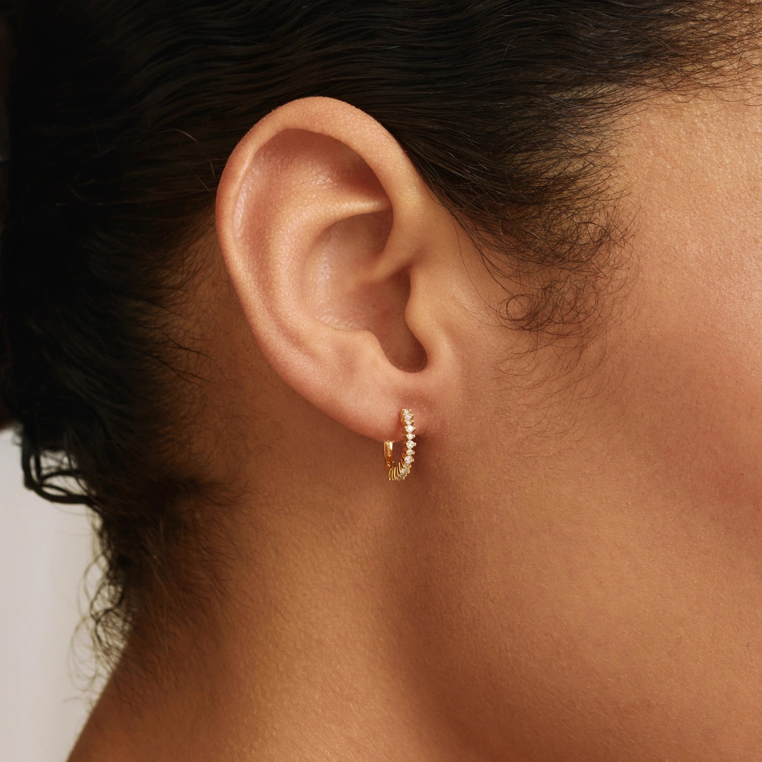 Gold Diamond Style Thin Huggie Hoop Earrings