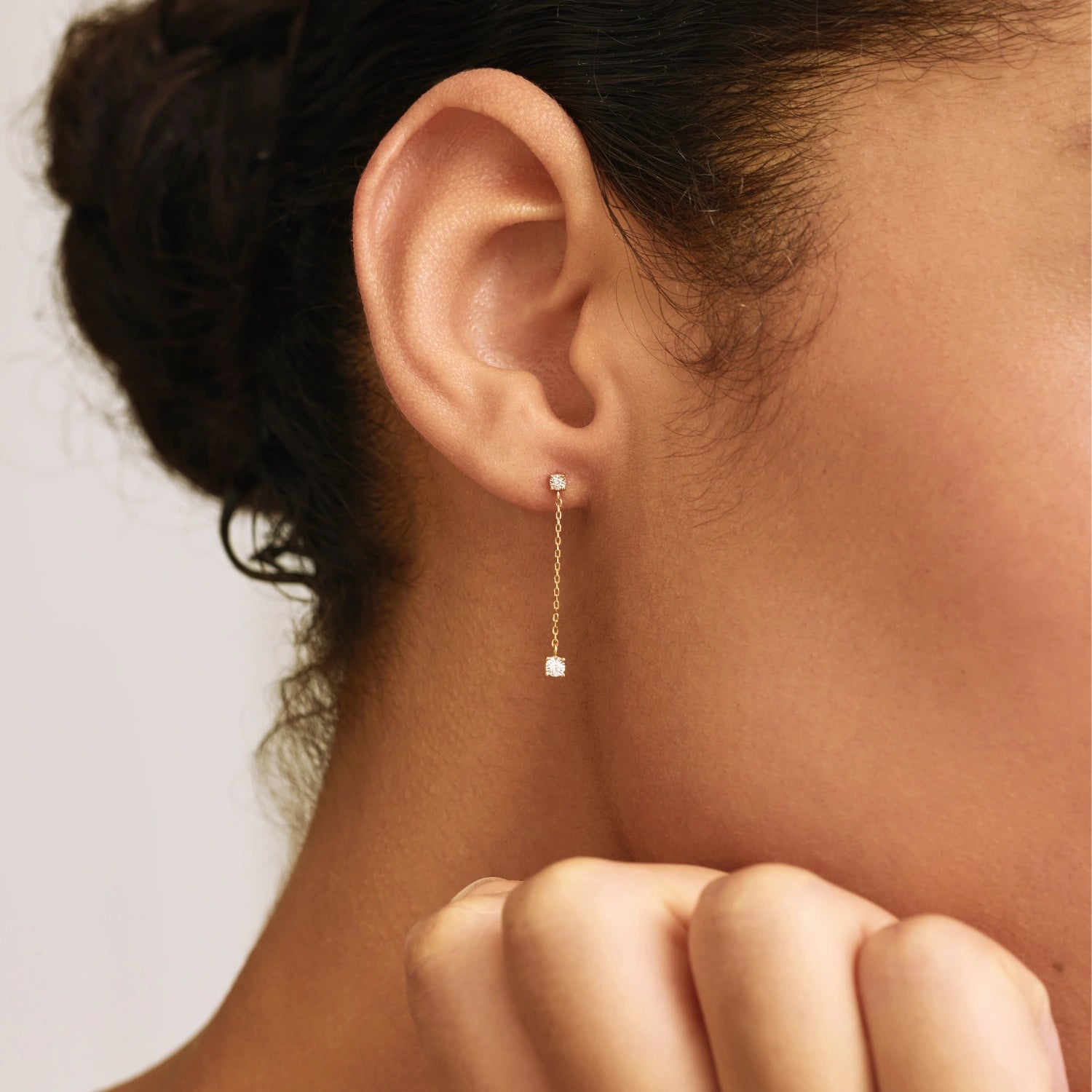 Solid Gold Genuine Diamond Drop Stud Earrings
