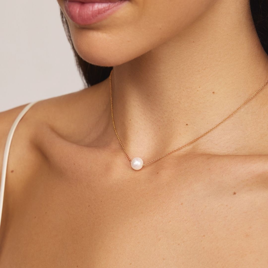 Rose Gold Medium Single Pearl Choker