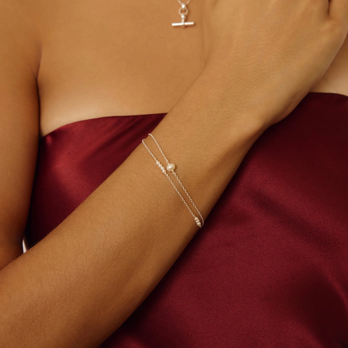 Solid White Gold Single Pearl Bracelet