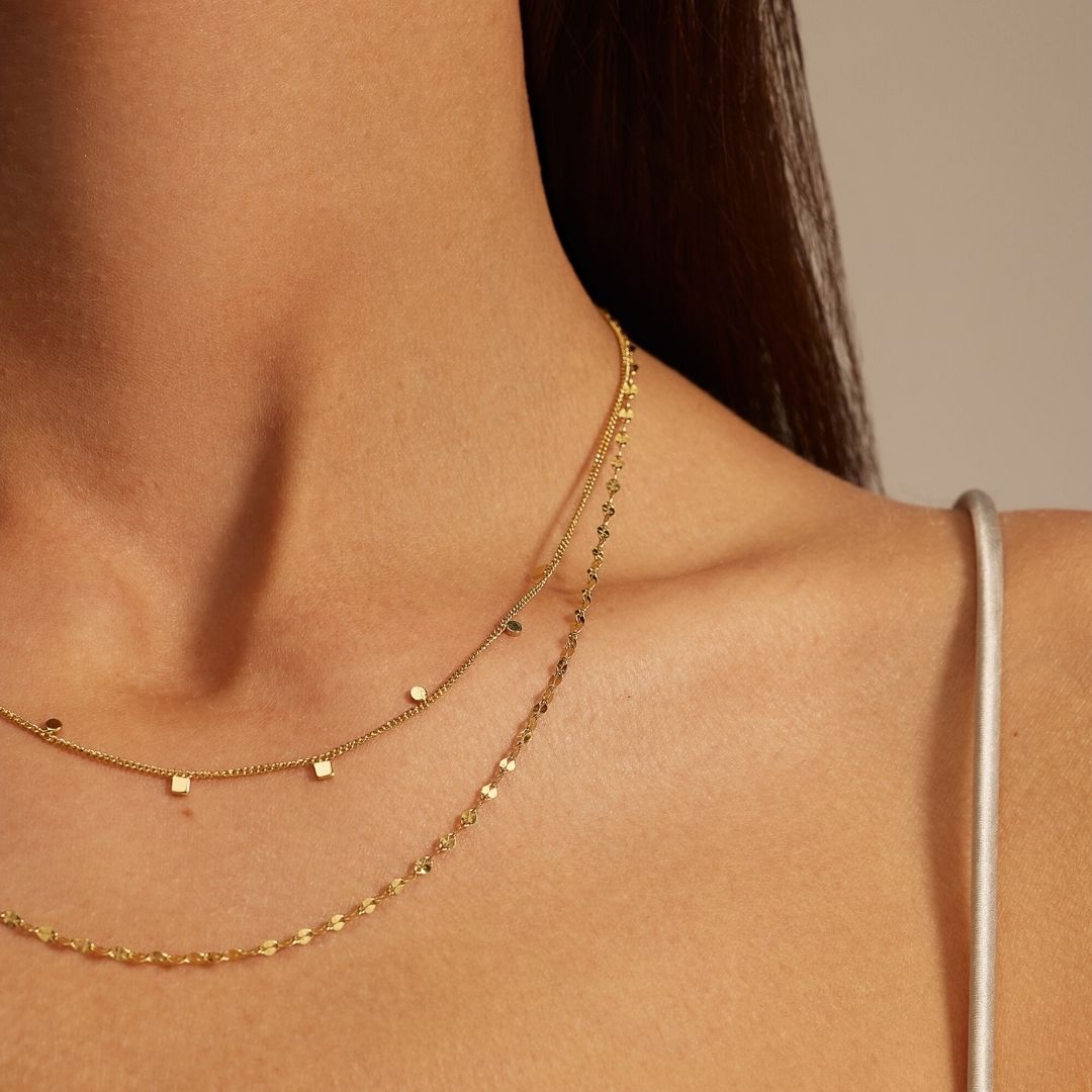 Gold Square and Circle Charm Necklace