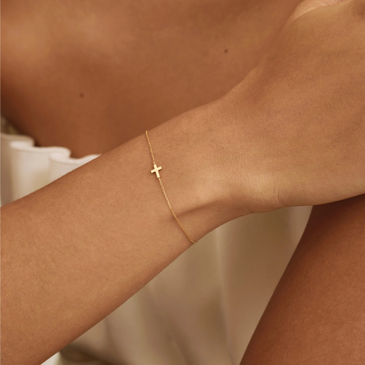 Solid Gold Tiny Cross Bracelet
