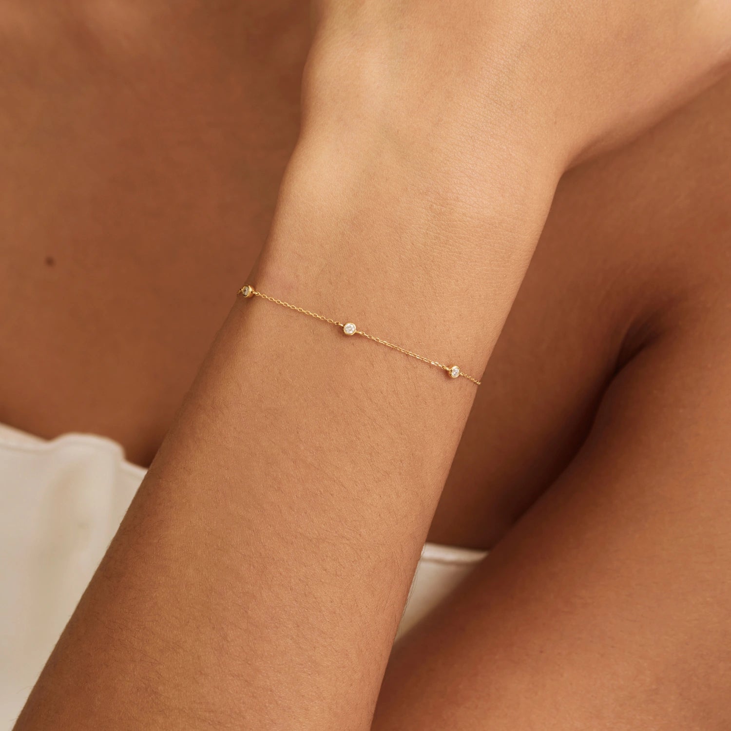Solid Gold Five Stone Genuine Diamond Bracelet