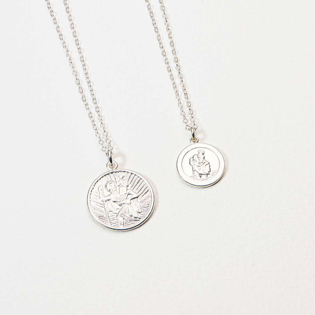 Silver Medium Round St Christopher Necklace