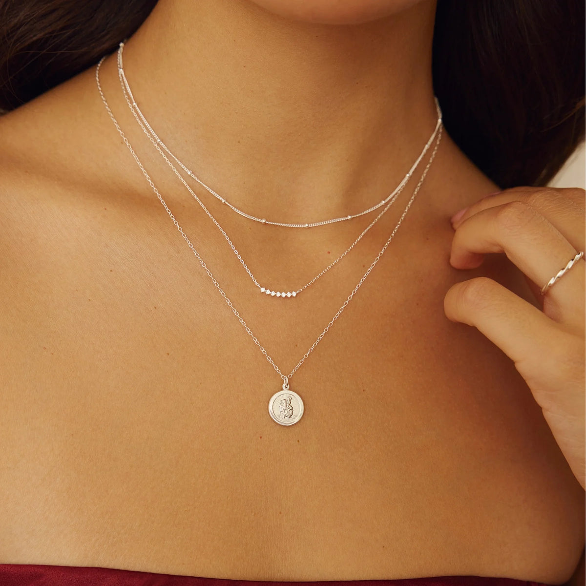 Silver Small Round St Christopher Medallion Necklace