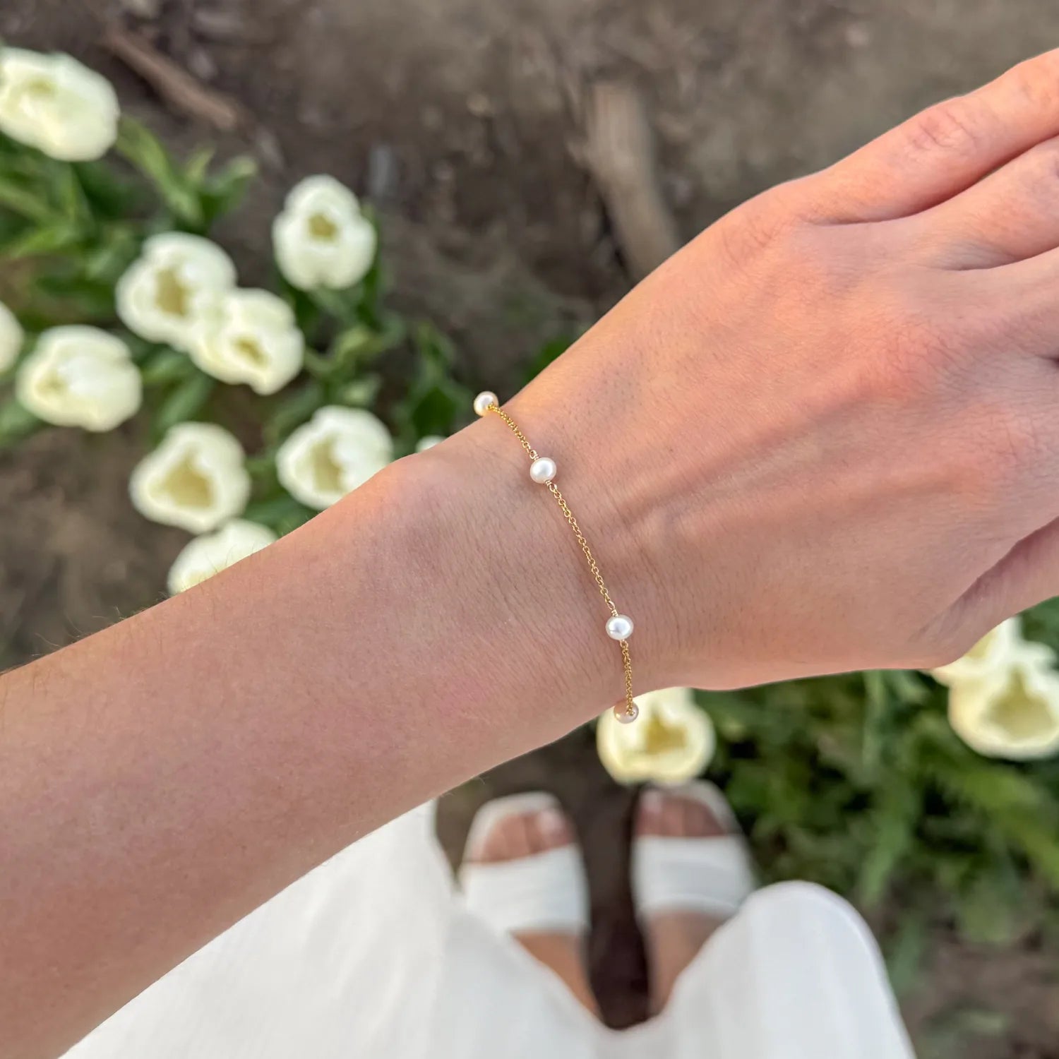 Gold Five Pearl Bracelet