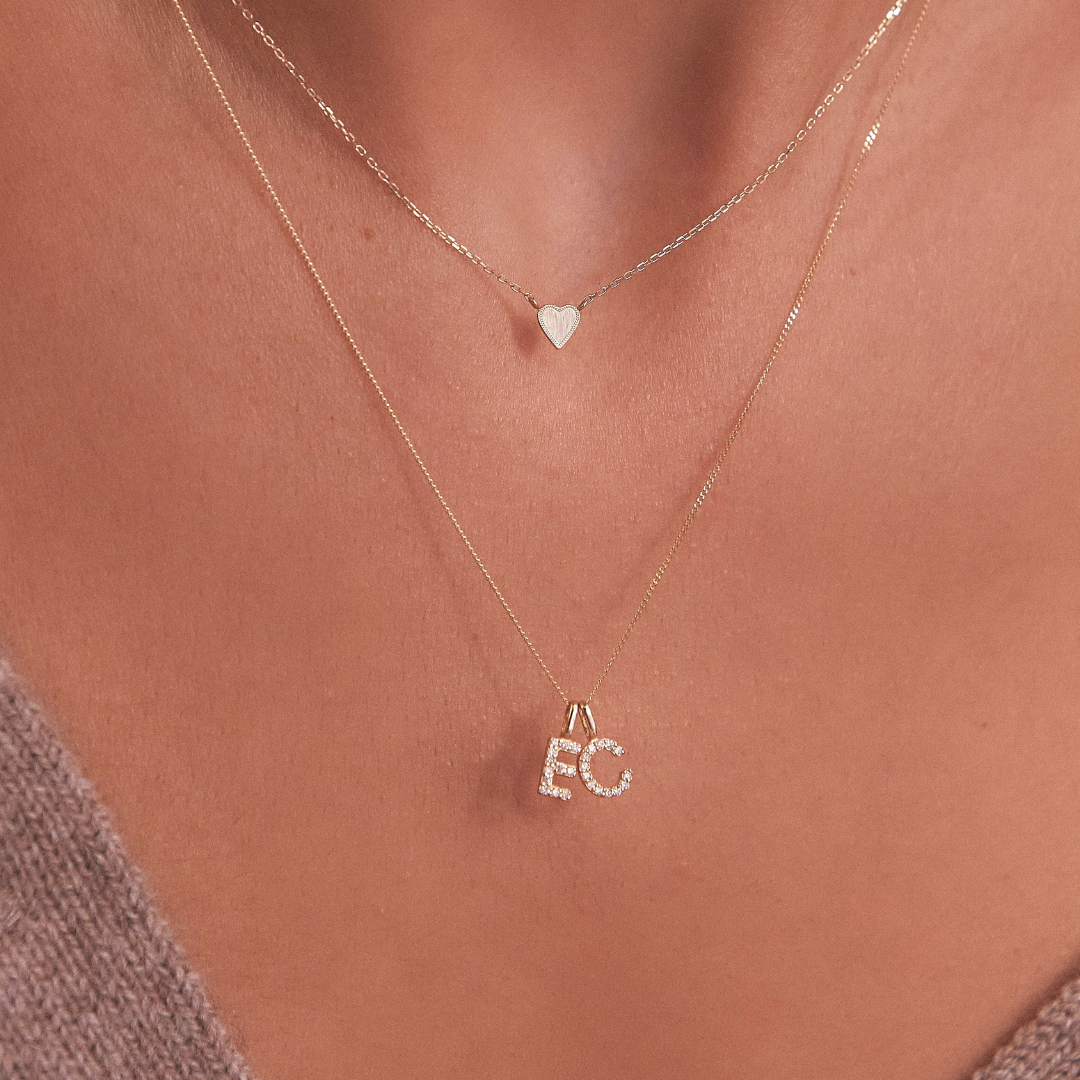 Solid White Gold Genuine Diamond Initial Letter Necklace