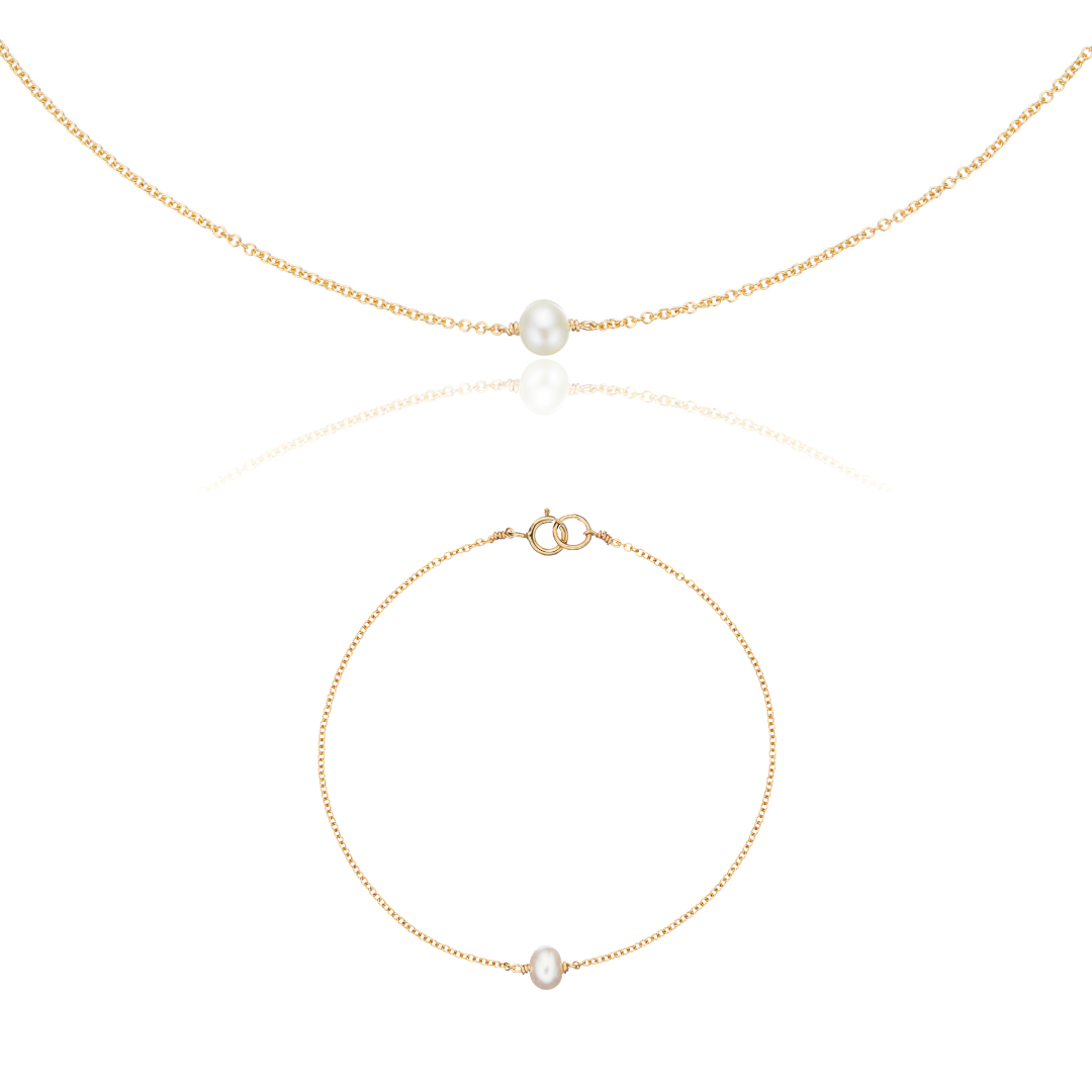 Gold Single Pearl Choker and Bracelet Gift Set