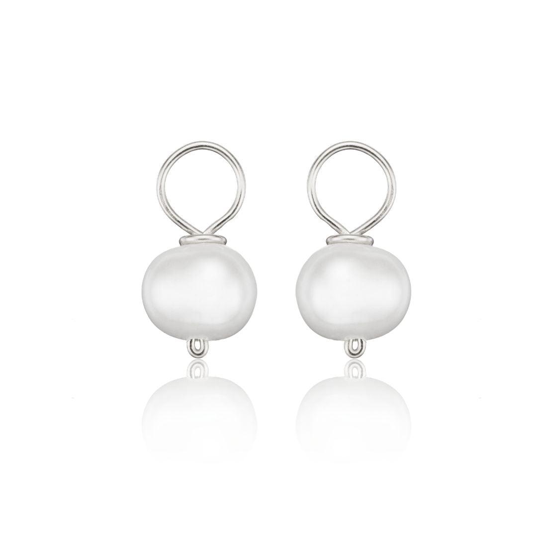 Solid White Gold Small Pearl Drop Pair