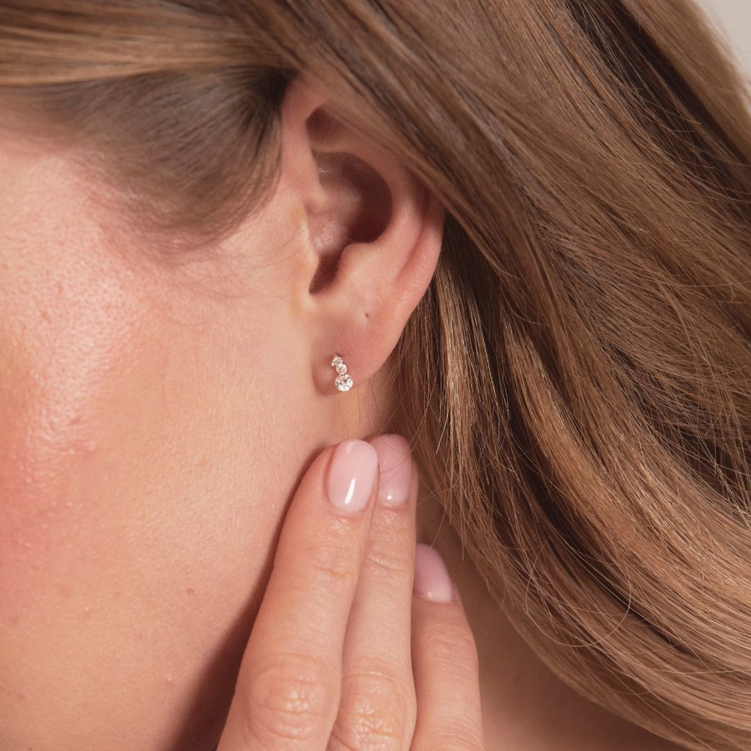 Silver Floating Diamond Style Drop Stud Earrings