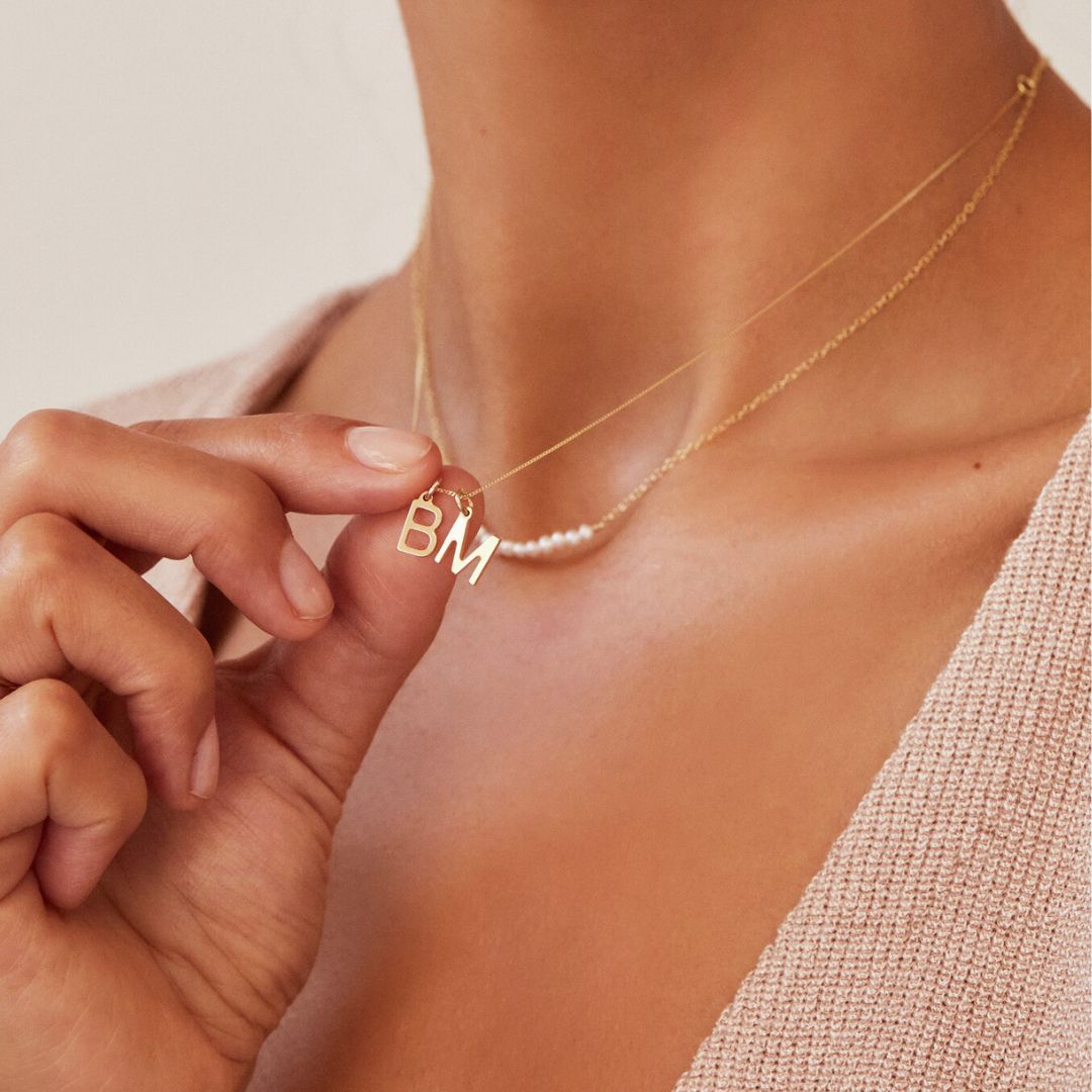 Solid Gold Initial Letter Necklace
