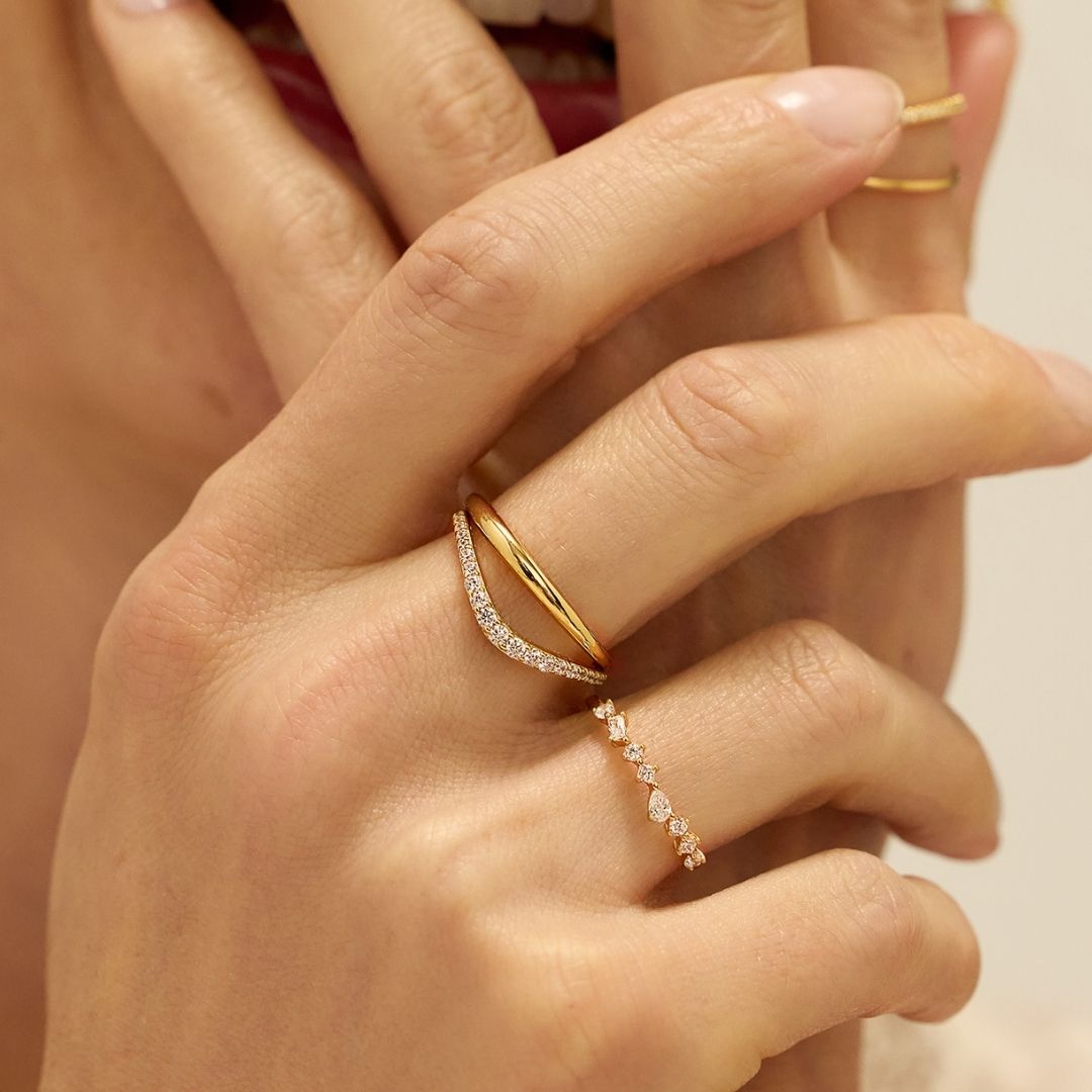 Gold Diamond Style Curve Ring