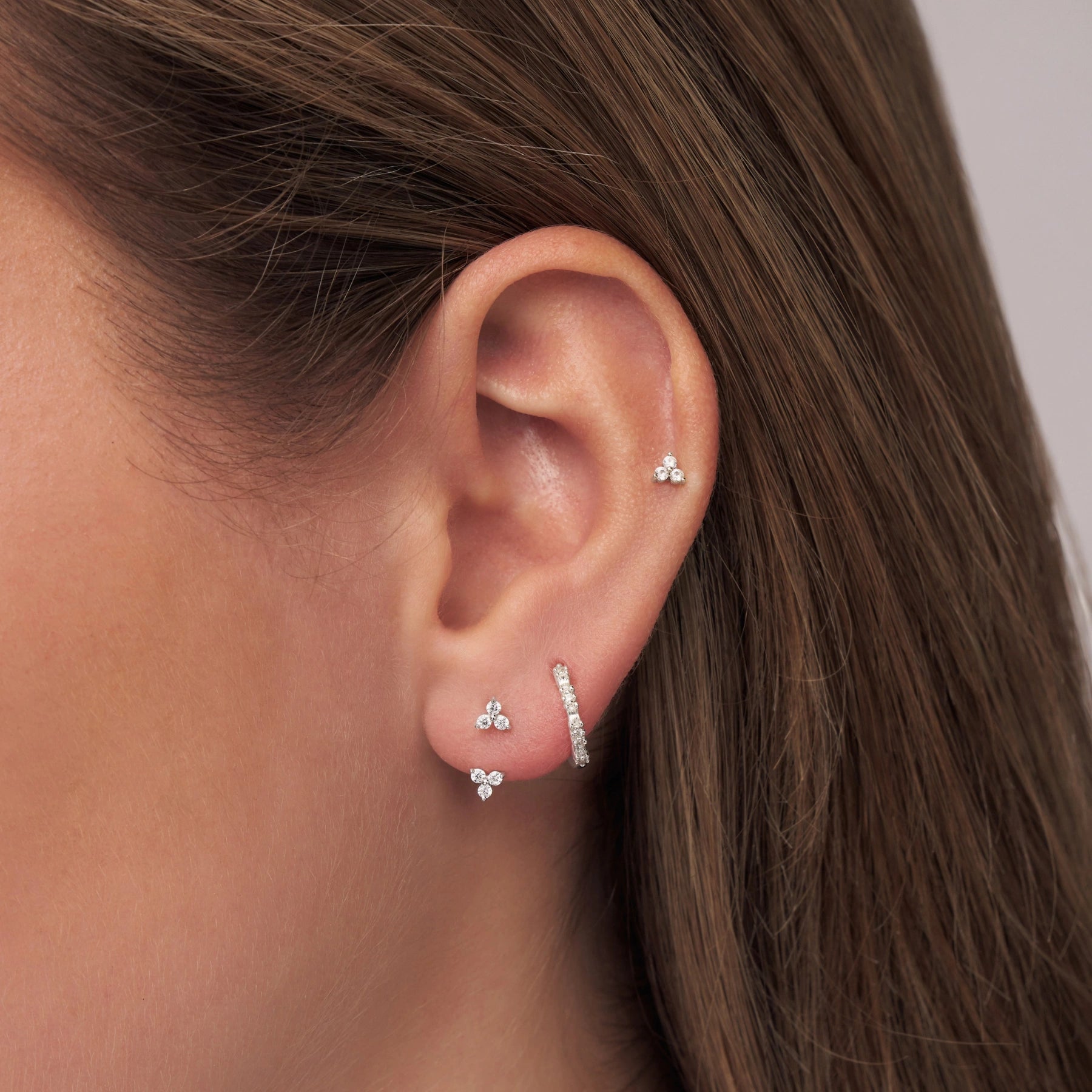 Solid Gold Diamond Style Triangle Lobe Stud Earrings