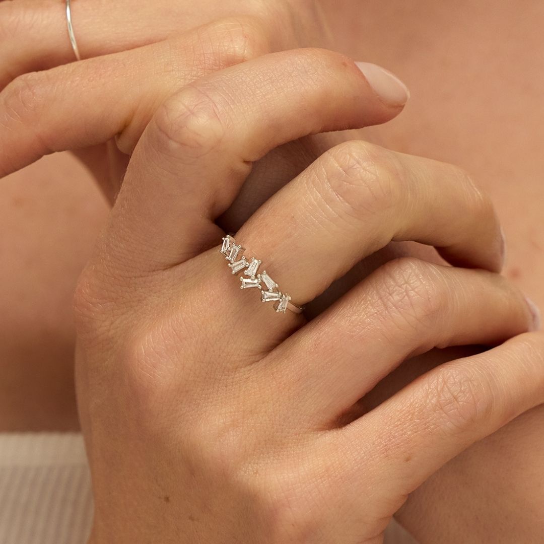 Silver Diamond Style Baguette Ring