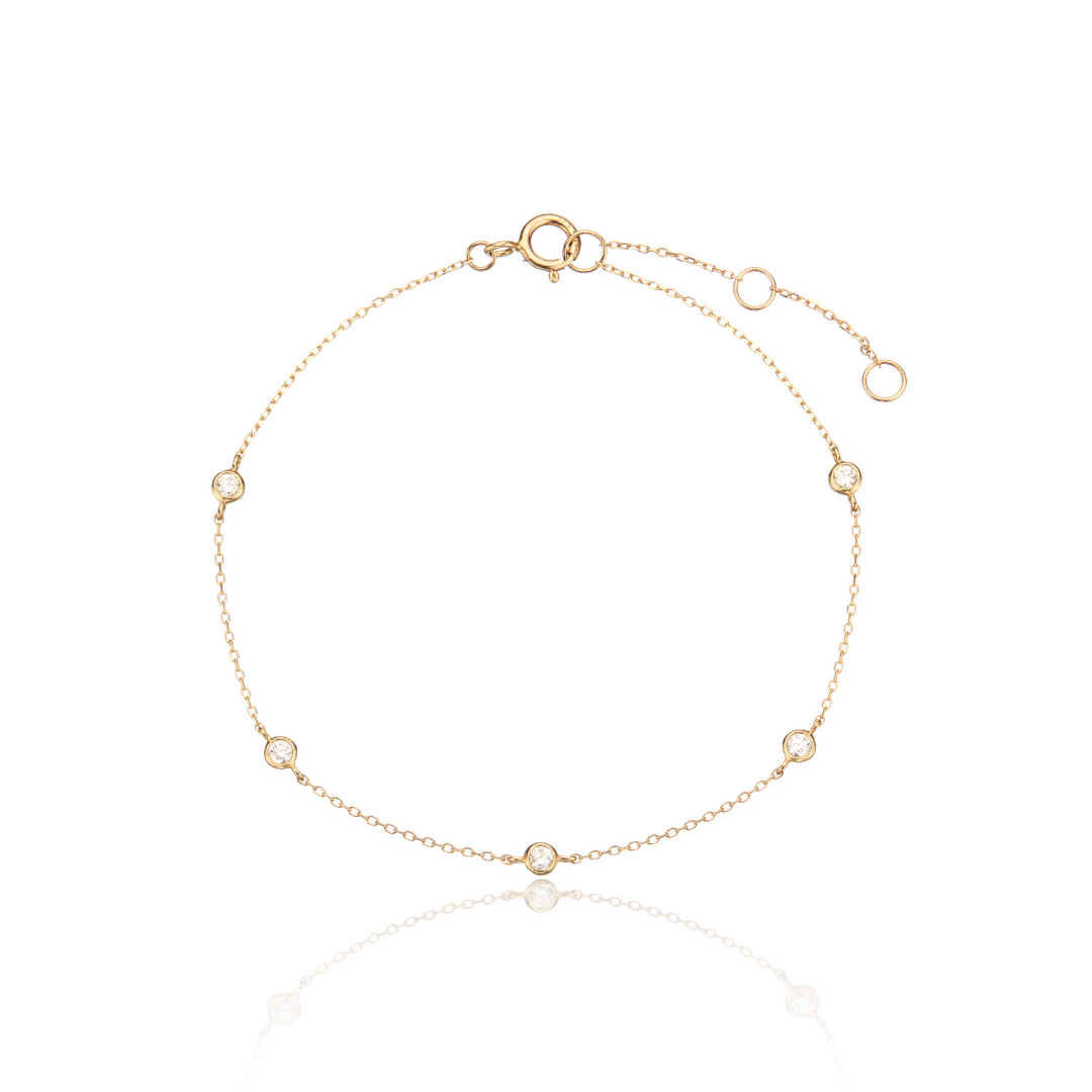 Solid Gold Five Stone Genuine Diamond Bracelet