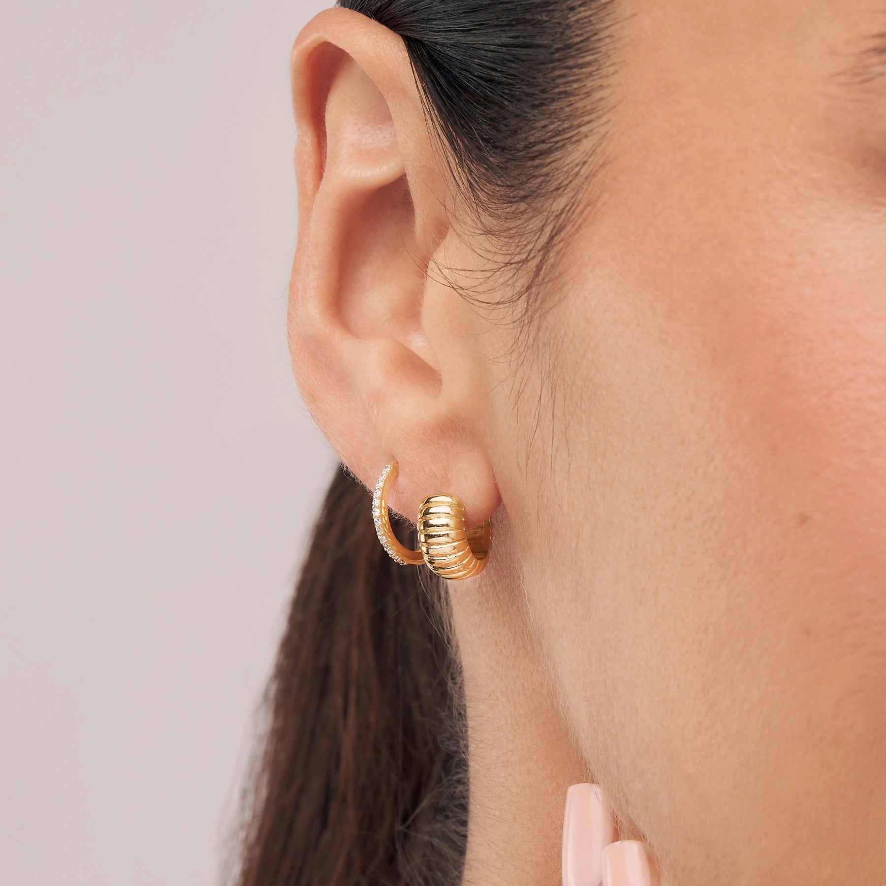 Gold Ribbed Texture Huggie Hoop Earrings