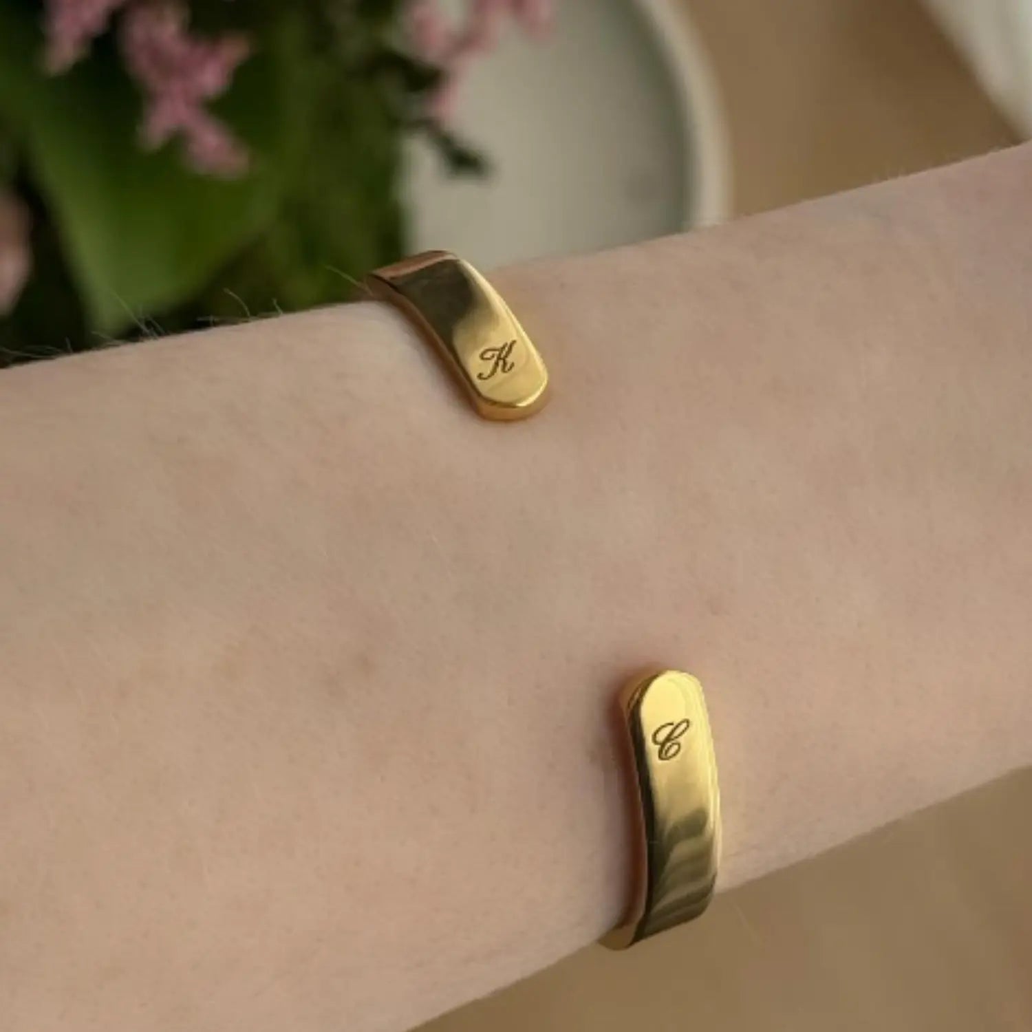 Gold Thick Engraved Bangle