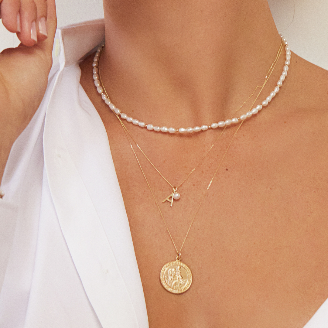 Silver Initial and Pearl Drop Necklace