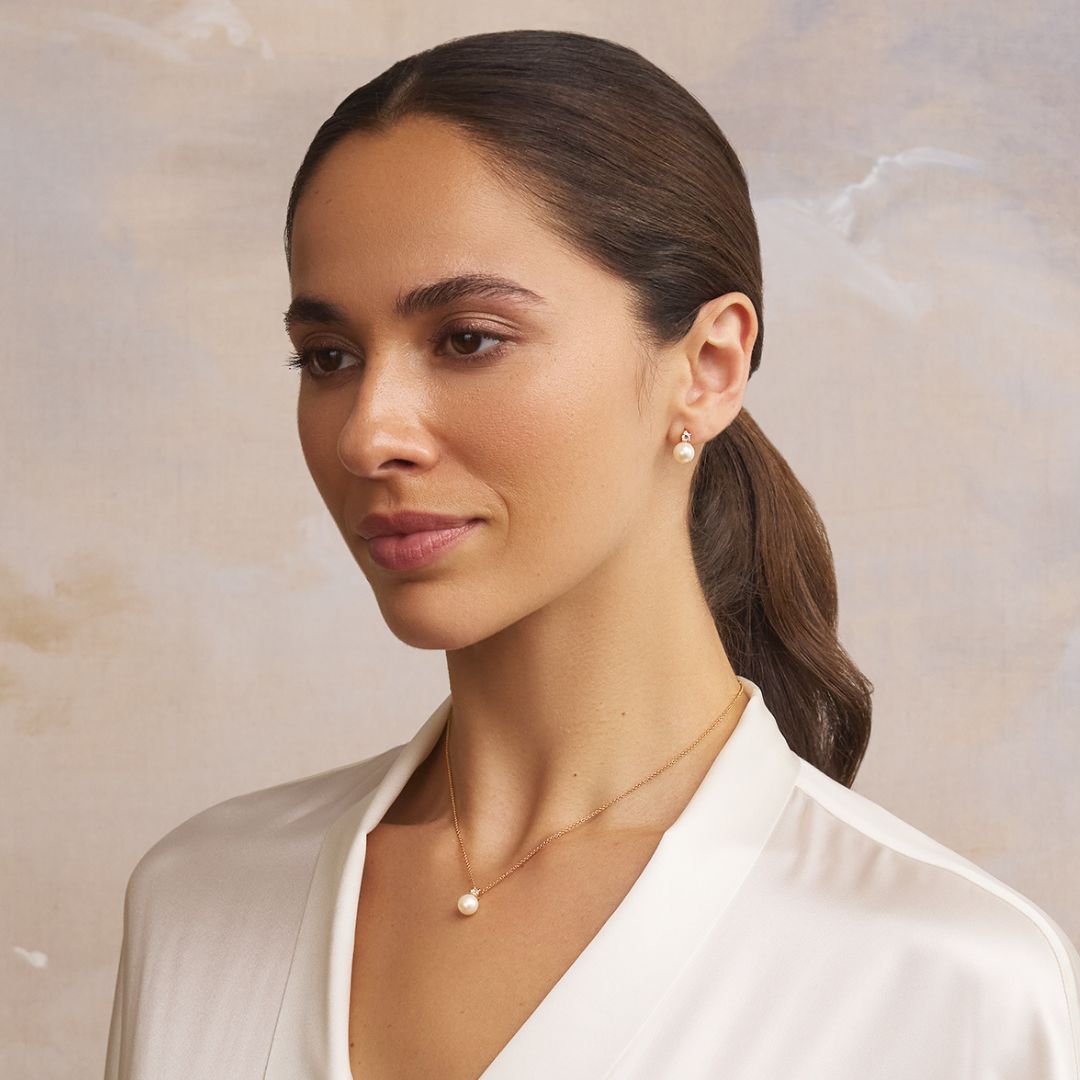 Silver Diamond Style and Pearl Necklace