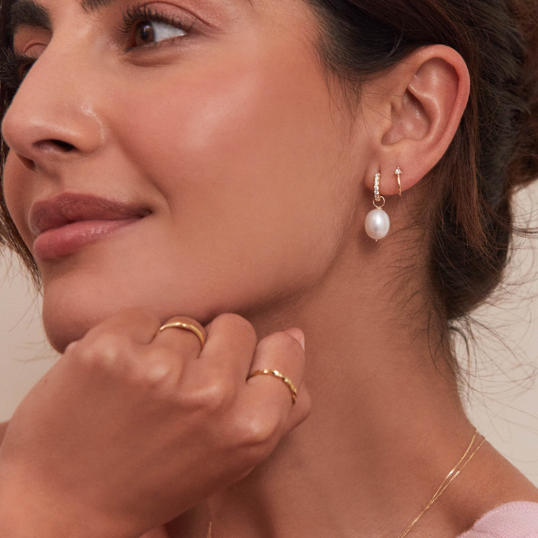 Solid Gold Genuine Diamond Lobe Hoop Stud Earrings