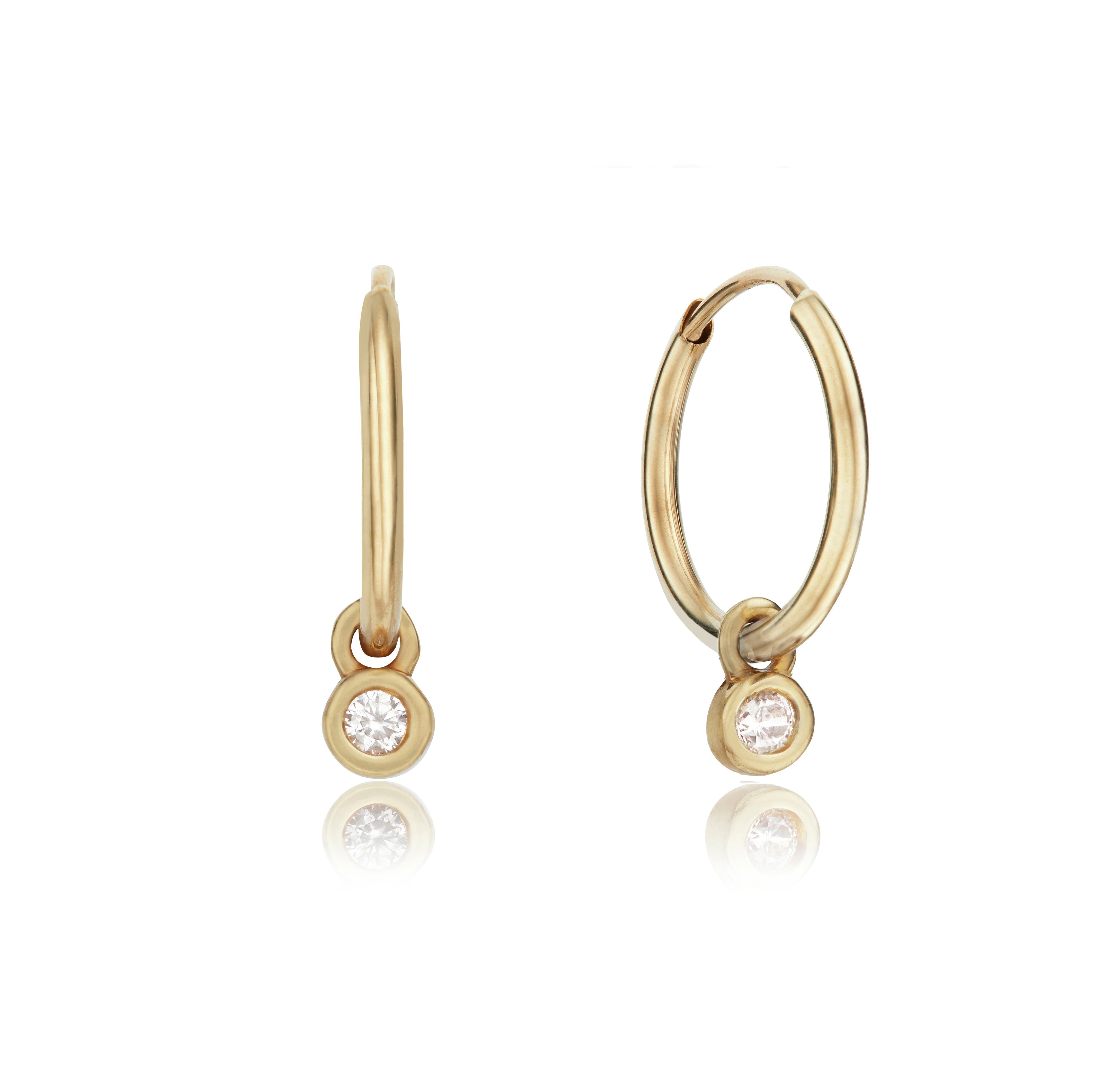 Solid Gold Mini Floating Diamond Hoop Earrings