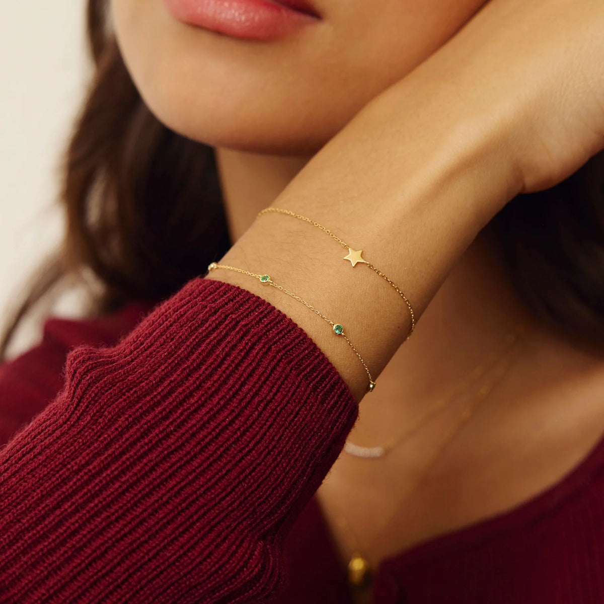 Solid Gold Five Stone Emerald Bracelet
