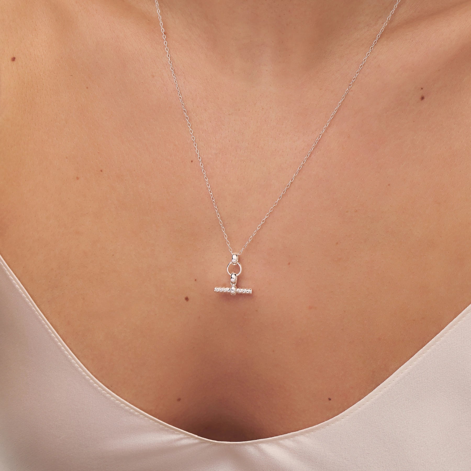 Silver Mini Twisted T-Bar Necklace