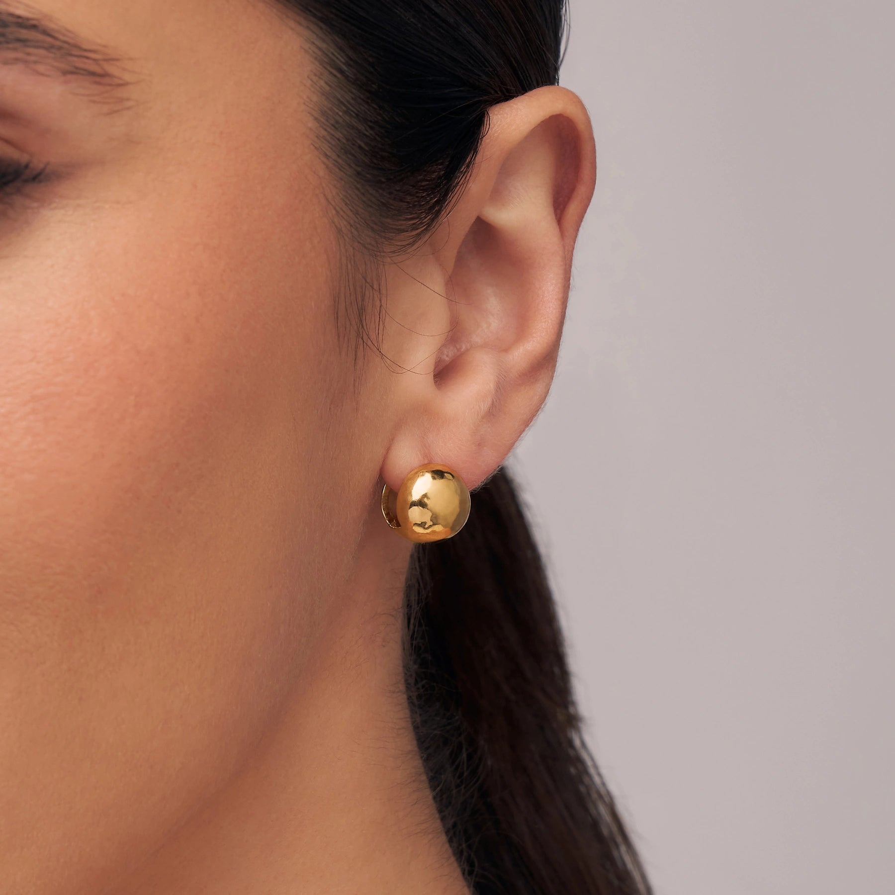 Gold Dome Ball Huggie Hoop Earrings