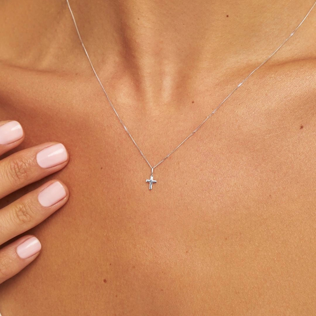 Solid White Gold Tiny Cross Necklace
