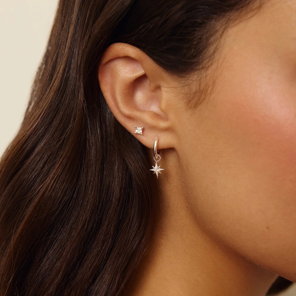 Silver Princess Diamond Style Square Stud Earrings