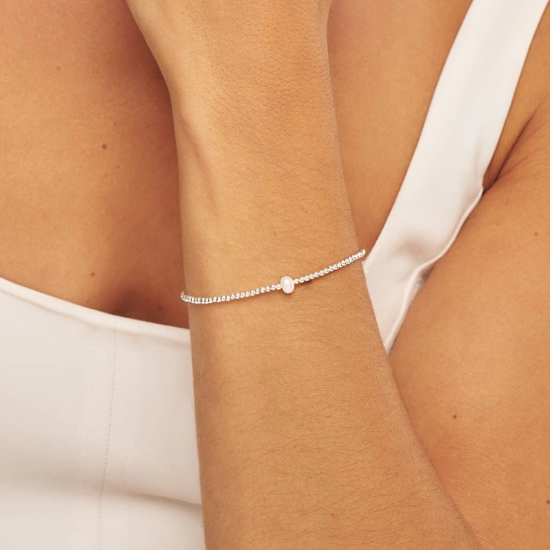Silver Beaded Single Pearl Bracelet