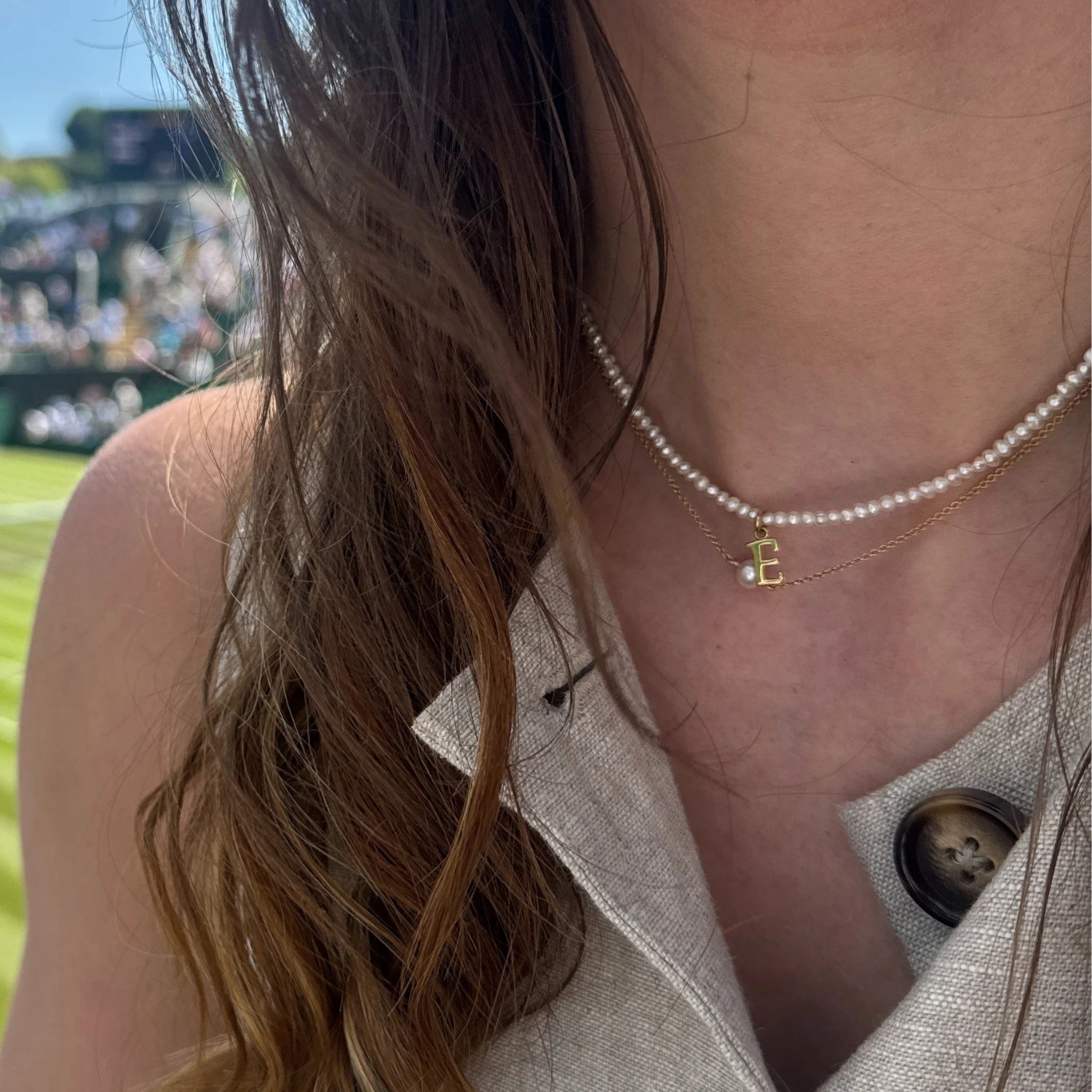 Gold Small Pearl Initial Letter Choker