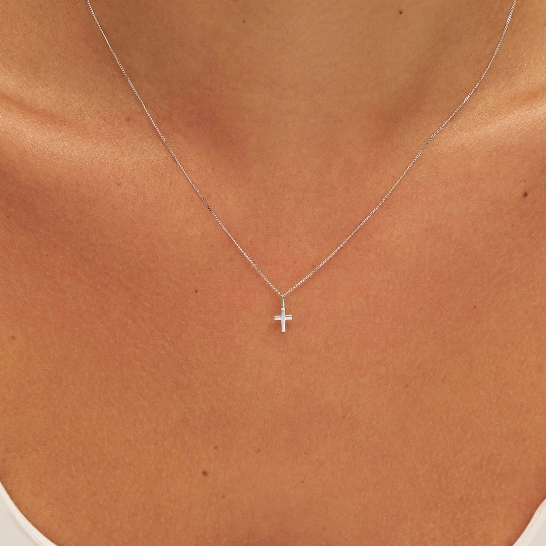 Solid White Gold Tiny Cross Necklace