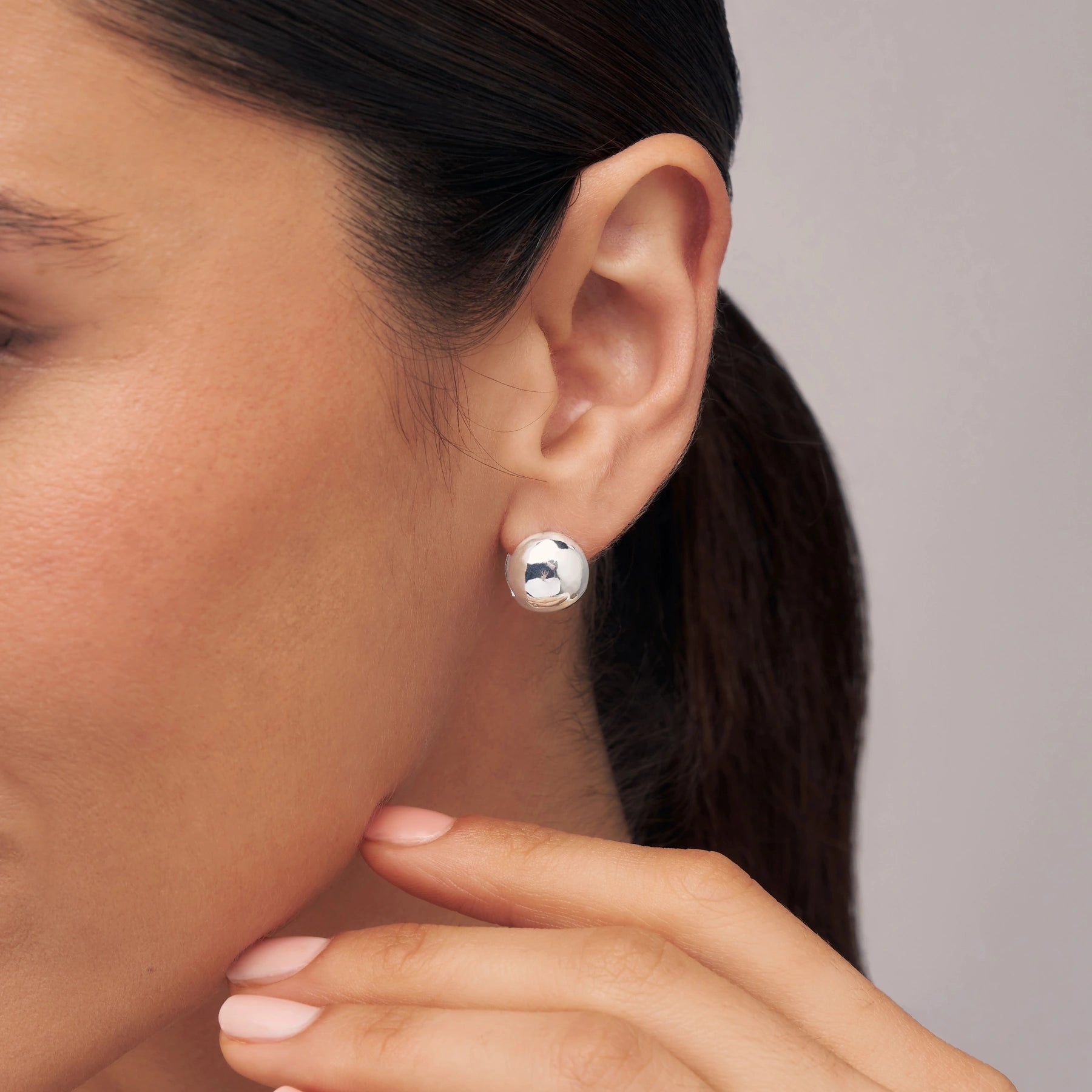 Silver Dome Ball Huggie Hoop Earrings