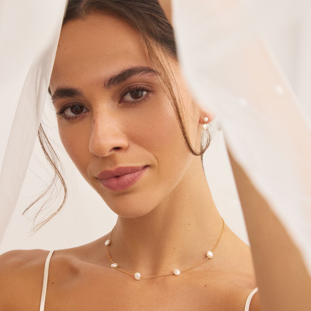 Gold Double Baroque Pearl Drop Stud Earrings