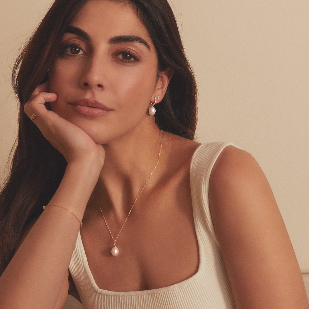 Gold Pearl Drop Huggies and Large Pearl Necklace Gift Set