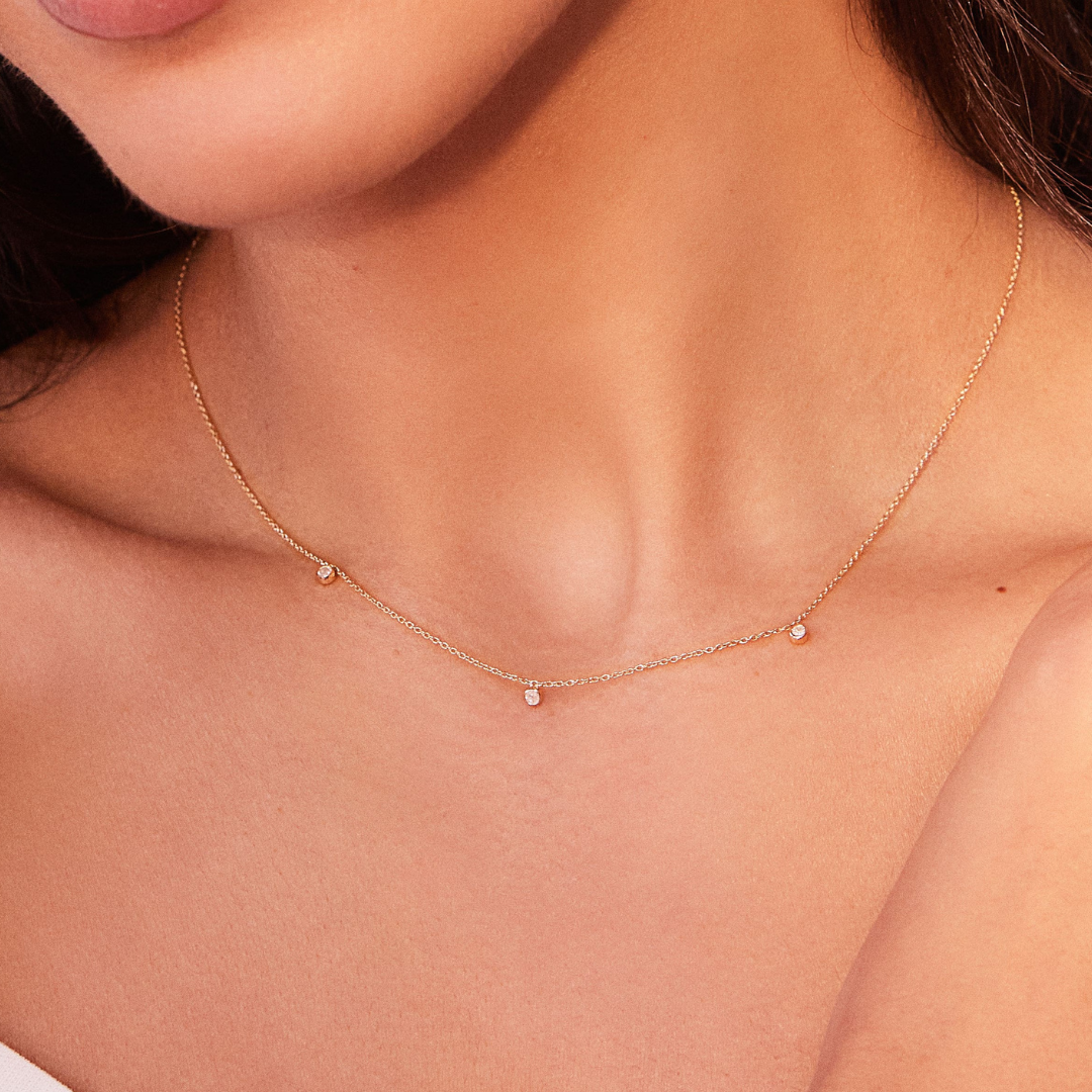 Solid White Gold Diamond Drop Necklace