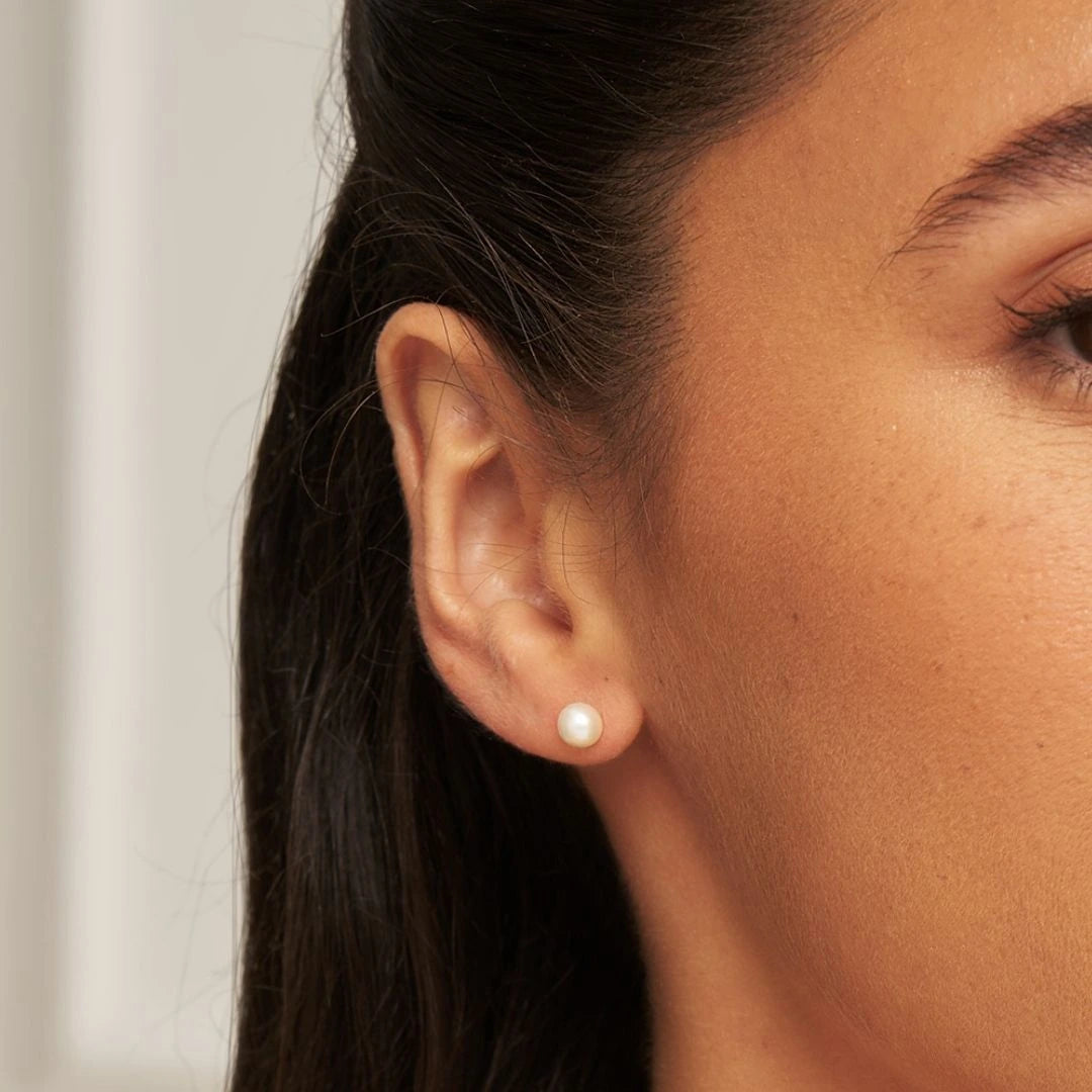 Solid Gold Single Pearl Stud Earrings