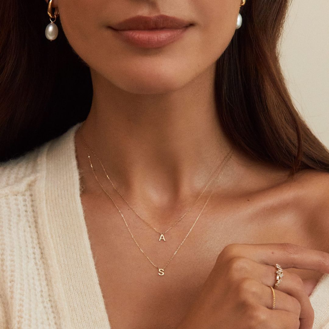 Solid Gold Miniature Initial Letter Necklace